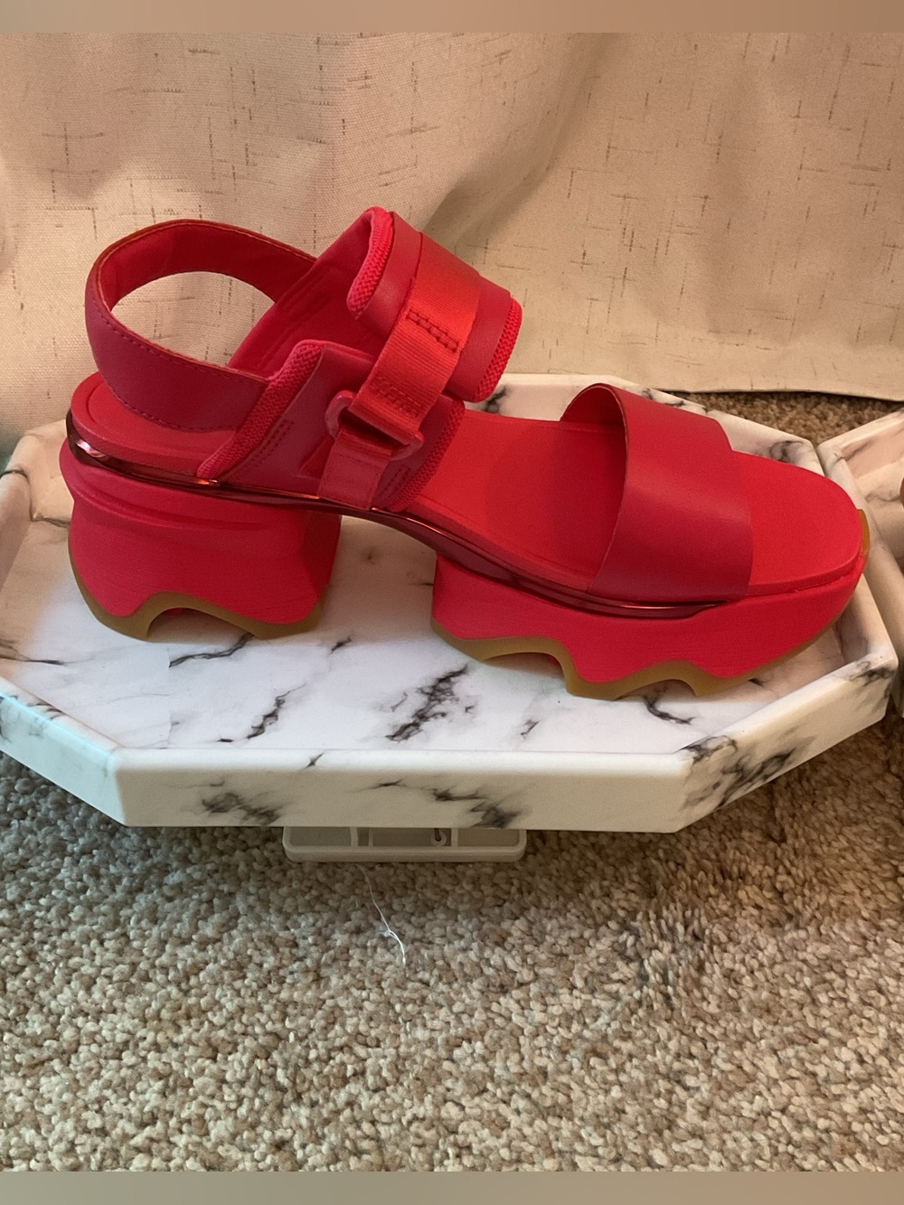 Sorel Kinetic Impact Red Platform Sandal with Chunky Sole - Picture 7 of 8